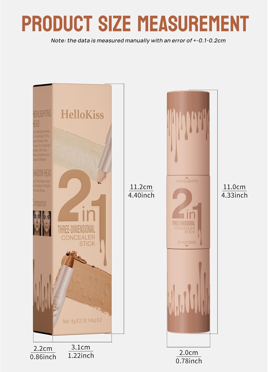 Double Head Highlighter Stick Stereoscopic Brightening Face Modifier Shadow 2In1 Pen (#04 Pearl White + Dark Brown, 4Ml)