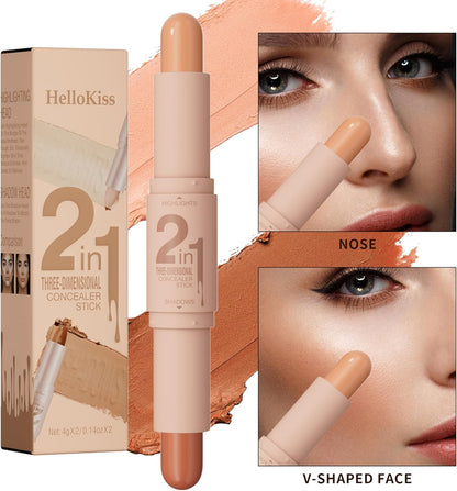 Double Head Highlighter Stick Stereoscopic Brightening Face Modifier Shadow 2In1 Pen (#04 Pearl White + Dark Brown, 4Ml)