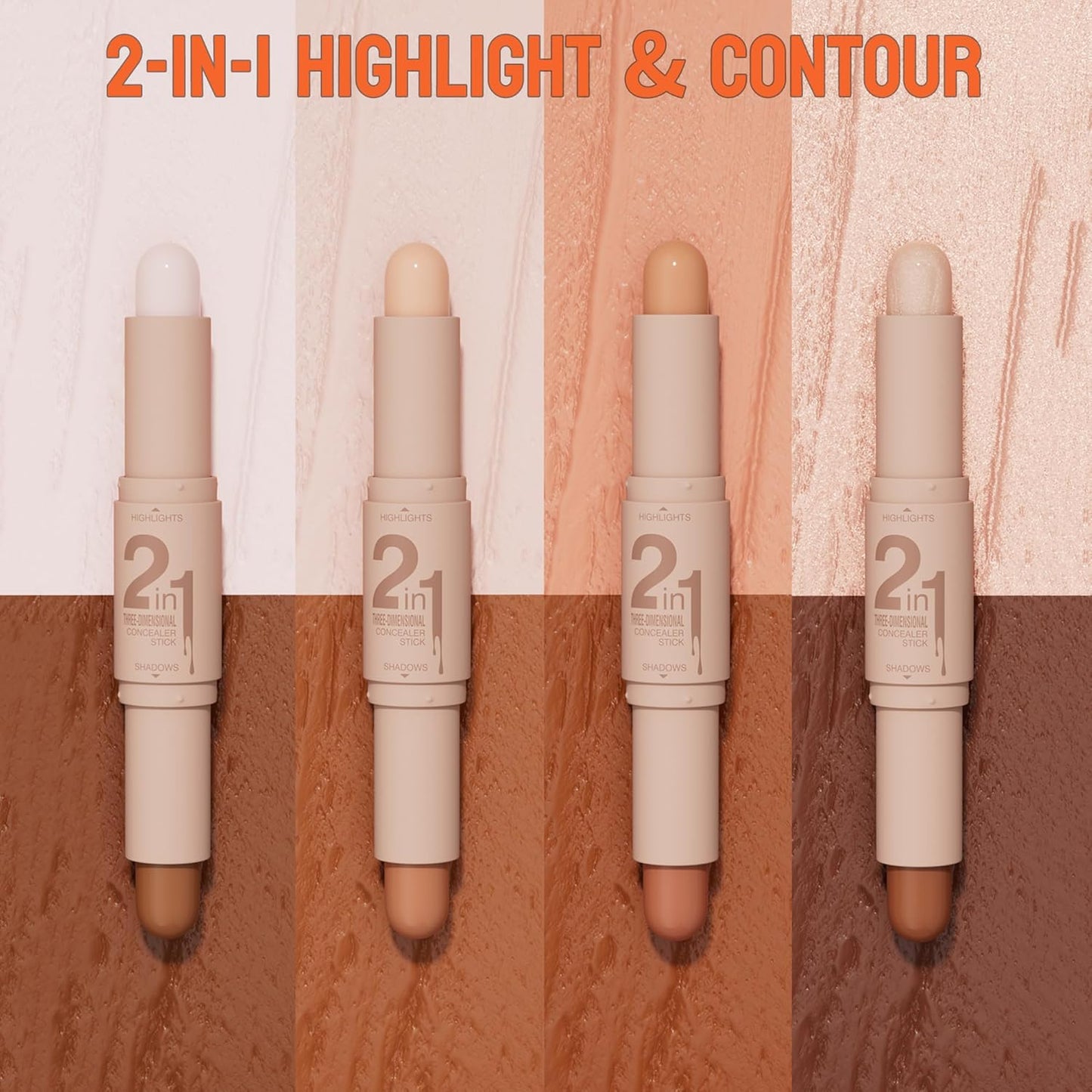 Double Head Highlighter Stick Stereoscopic Brightening Face Modifier Shadow 2In1 Pen (#04 Pearl White + Dark Brown, 4Ml)