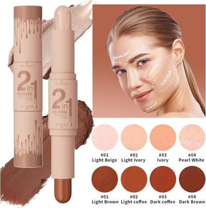 Double Head Highlighter Stick Stereoscopic Brightening Face Modifier Shadow 2In1 Pen (#04 Pearl White + Dark Brown, 4Ml)