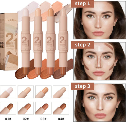 Double Head Highlighter Stick Stereoscopic Brightening Face Modifier Shadow 2In1 Pen (#04 Pearl White + Dark Brown, 4Ml)